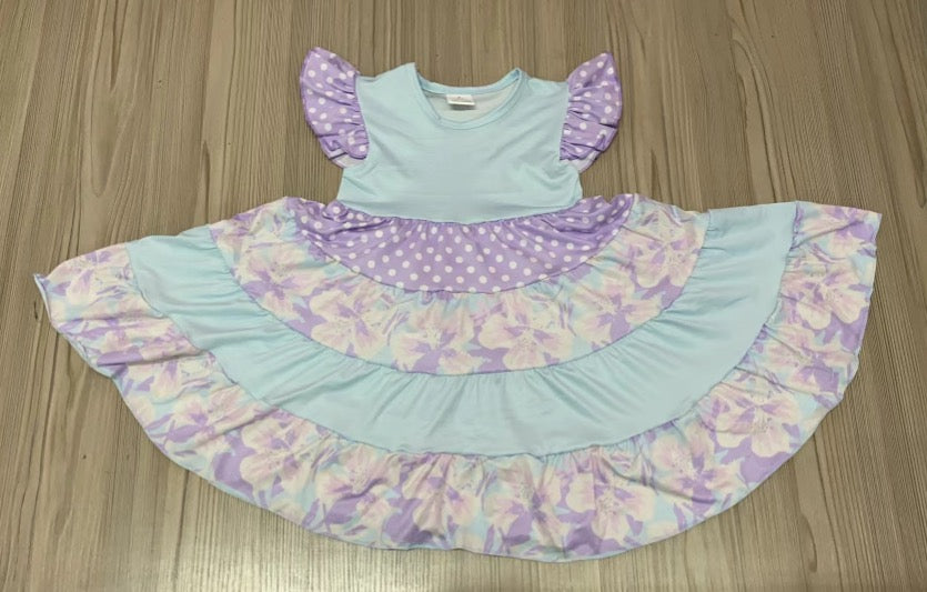 Blue and Purple Tiered Ruffle Dress